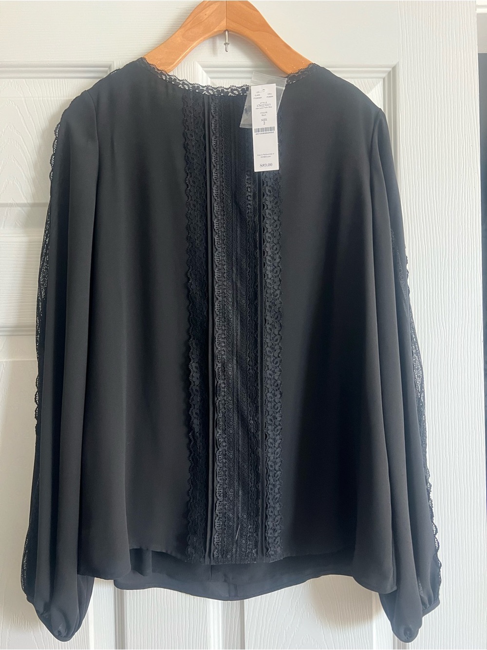 White House Black Market Black Lace-Trim Blouse